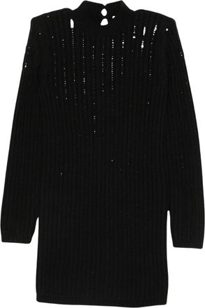 Twin-Set Vertical Ribbed Knit Mini Dress with Rhinestone Accents