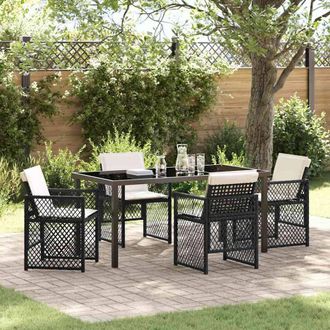 Berkfield Home 5 Piece Garden Dining Set with Cushions Black Poly Rattan