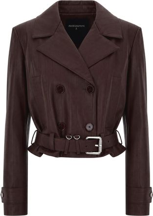 Patrizia Pepe Dark Brown Faux Leather Belted Cropped Jacket