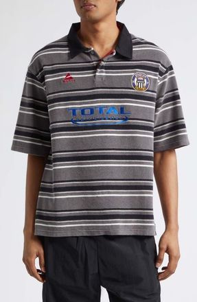 Martine Rose Stripe Oversize Polo in Grey Black Stripe at Nordstrom, Size X-Large
