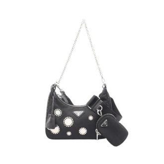 Prada Pre-owned Mini Bags, female, Black, Size: ONE SIZE Pre-owned Re-Edition 2005 Nylon Saffiano Leather Shoulder Bag