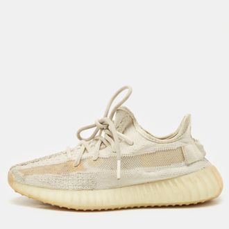 adidas Cream Knit Fabric Boost 350 V2 Synth Non Reflective Sneakers Size 38