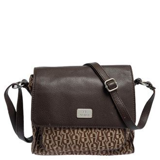 Aigner Beige/brown Signature Canvas And Leather Flap Shoulder Bag