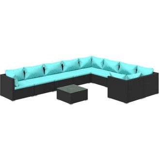 vidaXL Set De Muebles De Jard&iacute;n 10 Pzas Cojines Rat&aacute;n Sint&eacute;tico Negro Vidaxl