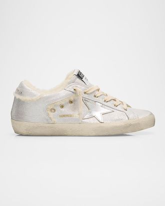 Golden Goose Super-Star Metallic Leather and Shearling Sneakers