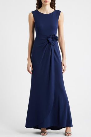 Connected Flower Appliqu&eacute; Jersey Gown in Navy at Nordstrom, Size 10