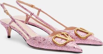 Valentino Garavani VLogo cloqu&eacute; jacquard slingback pumps