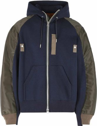 sacai Navy Cotton And Khaki Blend Sweatshirt