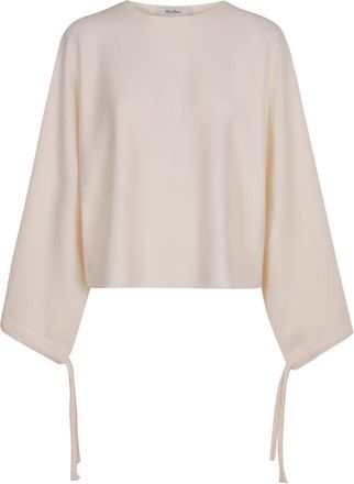Max Mara Fijngebreide Batwing Sweater - Dames - Ronde hals truien - Wit - XS - Wol - Truien & Vesten