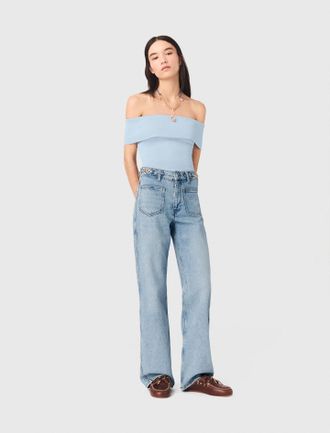 Maje Bardot Rib Knit Top - Blue - Maje