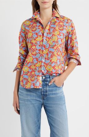 Frank & Eileen Eileen Relaxed Button-Up Shirt in Red Flowers at Nordstrom, Size X-Small