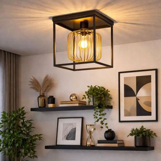 Fischer & Honsel Lampada da soffitto Plafoniera sabbia nera Lampada da soggiorno design retr&ograve;, metallo, 1x attacco E27, LxLxH 23x23x28,5 cm