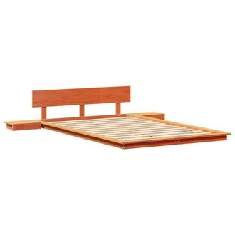Berkfield Home Floor Bed Frame with Bedside Tables Wax Brown 120x190cm Solid Wood | Size: 120x190 cm