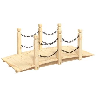Berkfield Home Garden Bridge with Chain Railings 150x67x56cm Solid Wood Spruce in Natural | Size: 150 x 67 x 56 cm