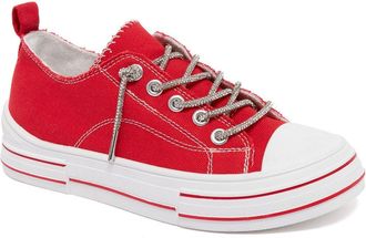 SUGAR Womens Canvas Sneakers, Low-Top Casual Fashion Tennis Shoes with Cushioned Insole and Flexible Rubber Outsole for Everyday Walking - Awesome, Red Canv