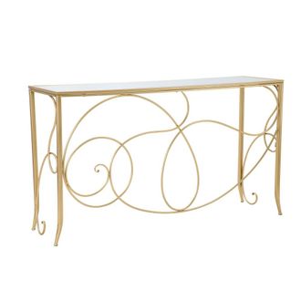 Mauro Ferretti Consola de metal dorado con tapa de vidrio espejo cm 140x40x80