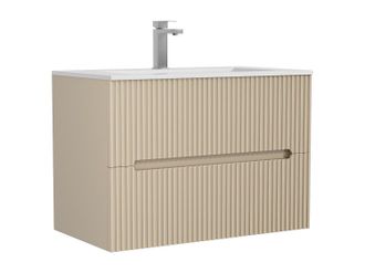 Vente-Unique Mueble de ba&ntilde;o suspendido con lavabo encastrado y grifo - Estriado beige - 80 cm - PAVANI