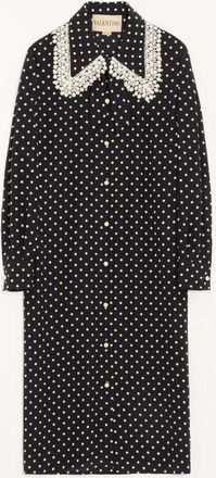 Valentino Abito Midi In Crepe De Chine Plusdepois Pois Medio Donna NERO/BETULLA 36
