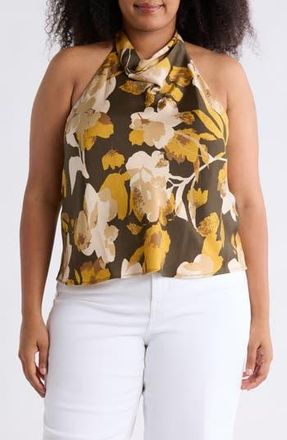 Renee C Floral Halter Satin Top in Olive at Nordstrom Rack, Size 1X