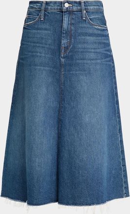 Mother The Circle Frayed Denim Midi Skirt