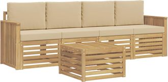 vidaXL Conjunto De Sof&aacute;s De Exterior 5 Uds. Y Beige Poli&eacute;ster Vidaxl