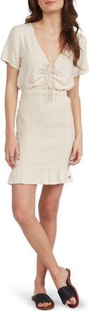 Roxy Island View Smocked Ruched Dress in Tapioca at Nordstrom, Size X-Small