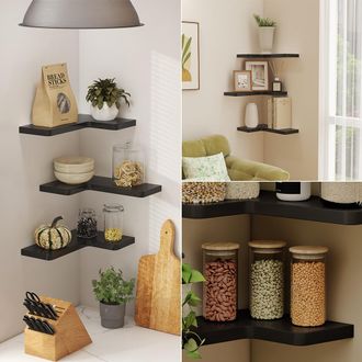 Vicco Estanter&iacute;a Esquinera Curva, Negro, 40.5 X 2.5 Cm Lote De 3, Vicco