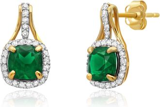 MAX + STONE 10k Yellow or White Gold Cushion Cut Gemstone Drop Earrings with Diamond Accent