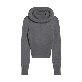 Alaia Hoodies, female, Gray, S, Sculptural Hooded Pullover