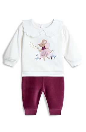 JoJo Maman B&eacute;b&eacute; Fairy Mouse Cotton Blend Sweatshirt & Leggings Set in Berry at Nordstrom, Size 6-12M