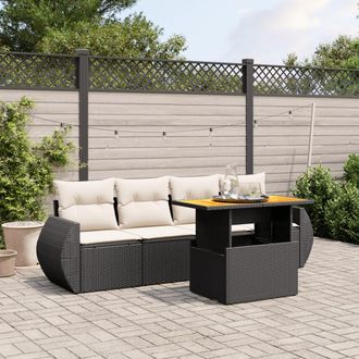 vidaXL Vidaxl - Set De Muebles De Jard&iacute;n 5 Pzas Y Cojines Rat&aacute;n Sint&eacute;tico Negro