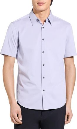 Theory Irving Structure Knit Short Sleeve Button-Up Shirt in Gray Lilac at Nordstrom, Size Xx-Large