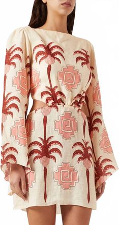 Johanna Ortiz Wave After Wave Mini Dress In Ecru Apricot Light Pink