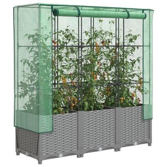 Berkfield Home Raised Bed with Greenhouse Cover Rattan Look 120x40x138 cm in Black | Size: 120 x 40 x 138 cm