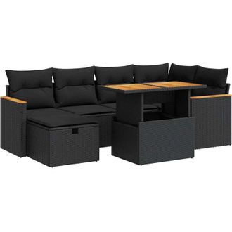 vidaXL Set De Sof&aacute;s De Jard&iacute;n Y Cojines 8 Piezas Rat&aacute;n Sint&eacute;tico Negro