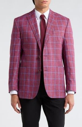 Brooks Brothers Plaid Linen Two-Button Sport Coat in Burgundy Blue Windowpane at Nordstrom Rack, Size 40
