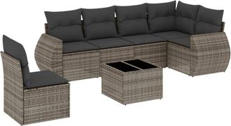 vidaXL Vidaxl - Set De Sof&aacute;s De Jard&iacute;n 7 Piezas Con Cojines Rat&aacute;n Pe Gris