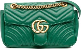 Gucci Pre-owned Womens Gg Marmont Shoulder Bag Quilted - Dark Green Leather - One Size