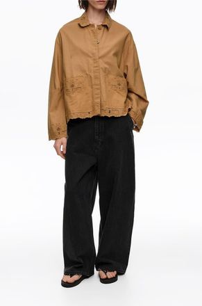 Bimba & Lola Embroidered Cotton-Linen Jacket in Camel at Nordstrom, Size X-Small Eu