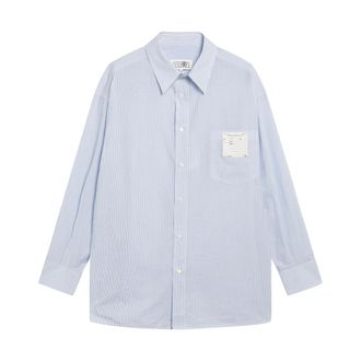 Maison Margiela Casual Shirts, male, Blue, Size: M Striped Poplin Shirt