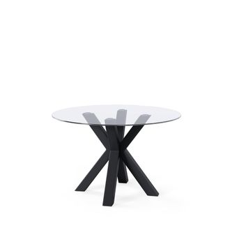 Koketto Home Mesa redonda tapa cristal 100 y patas met&aacute;licas negras