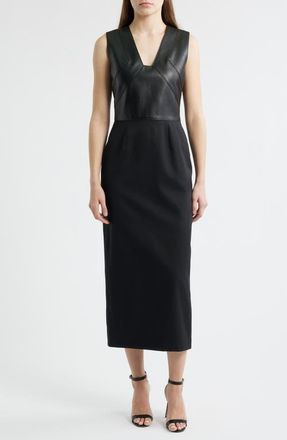 BOSS Drumialda Wool & Leather Column Dress in Black at Nordstrom, Size 10
