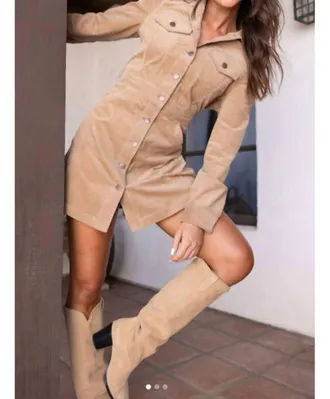 Matty M Marisa Button Front Dress In Tan