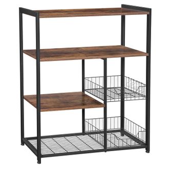 Vasagle Vasagle Scaffale Per Microonde Con 2 Cesti In Rete Metallica, Scaffale Da Cucina Con Piano Dappoggio, Ripiani E Ganci, 80 X 35 X 95 Cm, Marrone Vintag