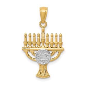 Diamond2Deal 14k Yellow Gold White Rhodium Menorah Pendant