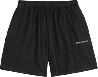 Mki Miyuki Zoku Logo-embroidered Linen Swim Shorts - Black - XL