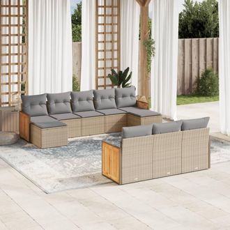 vidaXL Juego De Sof&aacute;s Jard&iacute;n Con Cojines Beige 10 Pzas Rat&aacute;n Sint&eacute;tico Vidaxl
