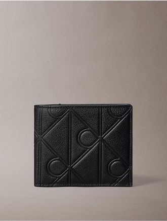 Calvin Klein Mens Embossed Emblem Logo Bifold Wallet - Black