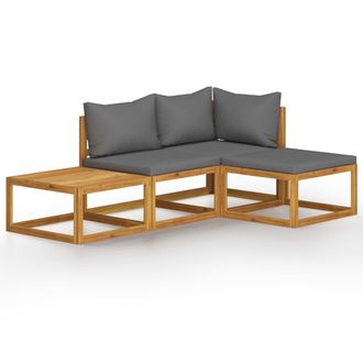 vidaXL Muebles De Jard&iacute;n 4 Pzas Cojines Crema Madera Maciza De Acacia Vidaxl
