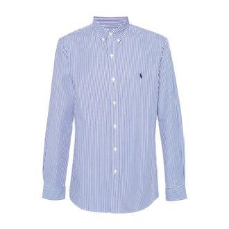 Ralph Lauren Slim Poplin Shirt met Strepen - Heren - Casual Overhemden - Blauw - L - Katoen - Overhemden
